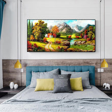 Lade das Bild in den Galerie-Viewer, Ruhiges Dorf - voller runder Diamant - 100x50cm
