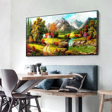 Lade das Bild in den Galerie-Viewer, Ruhiges Dorf - voller runder Diamant - 100x50cm
