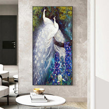 Lade das Bild in den Galerie-Viewer, Weiße Pfau - voller runder Diamant - 45x85cm
