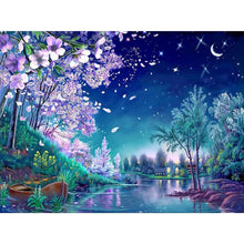 Lade das Bild in den Galerie-Viewer, Kirschblüte Nacht Szene - voller quadratischer Diamant - 50x40cm
