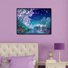 Lade das Bild in den Galerie-Viewer, Kirschblüte Nacht Szene - voller quadratischer Diamant - 50x40cm

