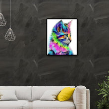 Lade das Bild in den Galerie-Viewer, Farbige Katze Handarbeit - voller quadratischer Diamant - 40x50cm
