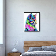 Lade das Bild in den Galerie-Viewer, Farbige Katze Handarbeit - voller quadratischer Diamant - 40x50cm
