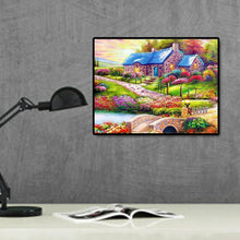 Lade das Bild in den Galerie-Viewer, Blaue Haus Landschaft - voller quadratischer Diamant - 50x40cm
