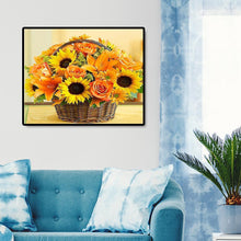 Lade das Bild in den Galerie-Viewer, 50x40cm Sonnenblumen Korb - voller quadratischer Diamant - 50x40cm
