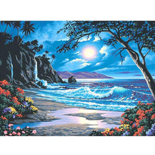 Lade das Bild in den Galerie-Viewer, Kreuz Ctitch Mondlicht am Meer - voller quadratischer Diamant - 50x40cm
