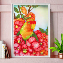 Lade das Bild in den Galerie-Viewer, Blumen-Papagei-speziell geformtes Kristall-Diamant-Gemälde-30 * 40cm
