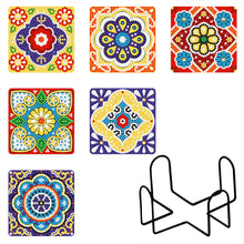 Lade das Bild in den Galerie-Viewer, 6 Stück/Set + 1 Lagerregal-Mandala-Holz Diamond Untersetzer
