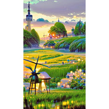 Lade das Bild in den Galerie-Viewer, Große Windmühlen-Grünfeld-Landschaft -40x70CM
