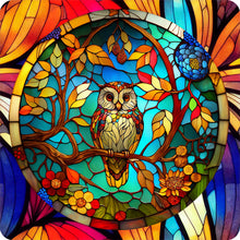 Lade das Bild in den Galerie-Viewer, Buntglas Owl-Voller Round Diamond Painting-30x30cm
