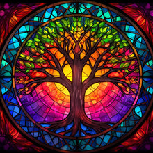 Lade das Bild in den Galerie-Viewer, Buntglas Tree-voller Round Diamond Painting-30x30cm
