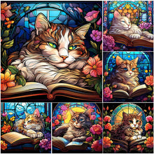 Lade das Bild in den Galerie-Viewer, Buntglas Cat-voller Round Diamond Painting-30x30cm

